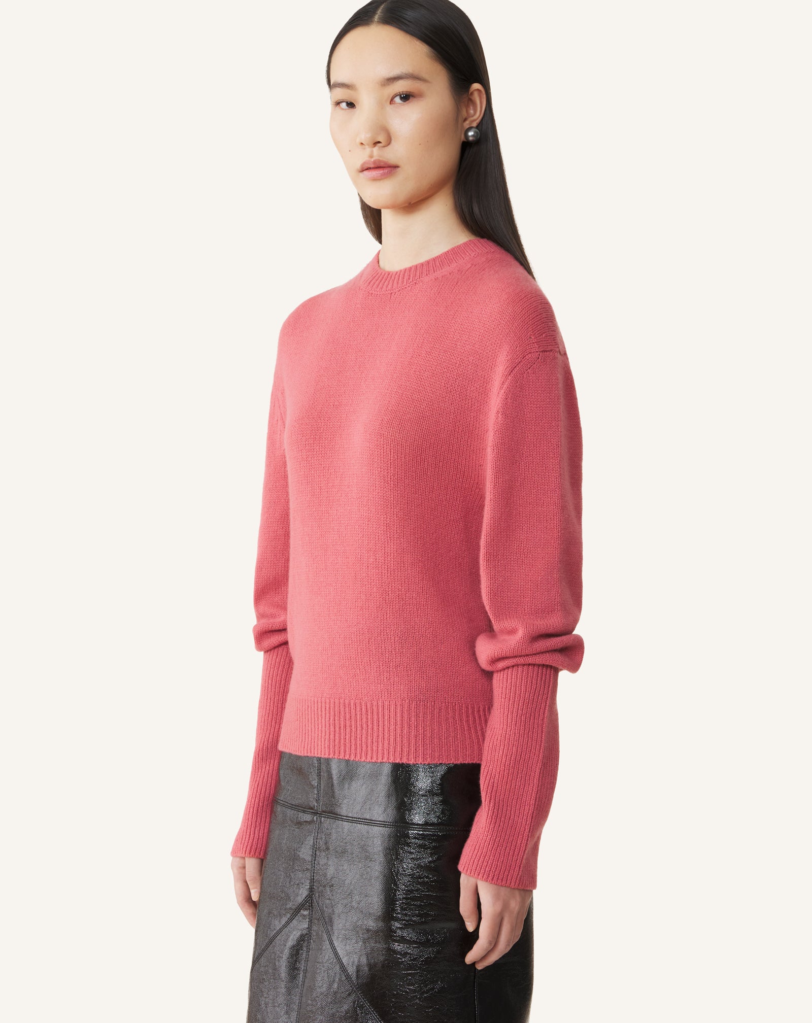 PINK CASHMERE SWEATER WITH GROSGRAIN DETAIL