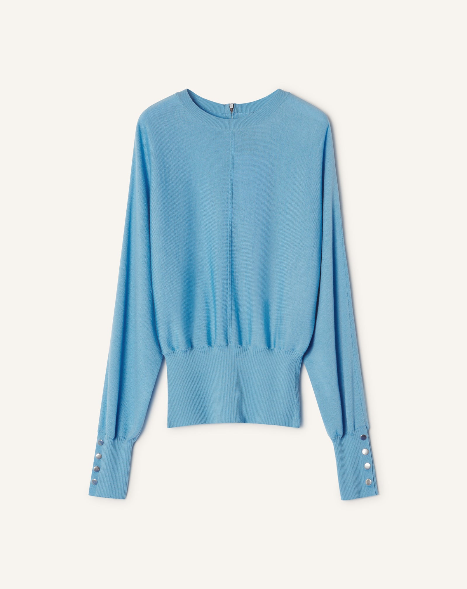 BLUE FITTED-WAIST MERINO WOOL SWEATER