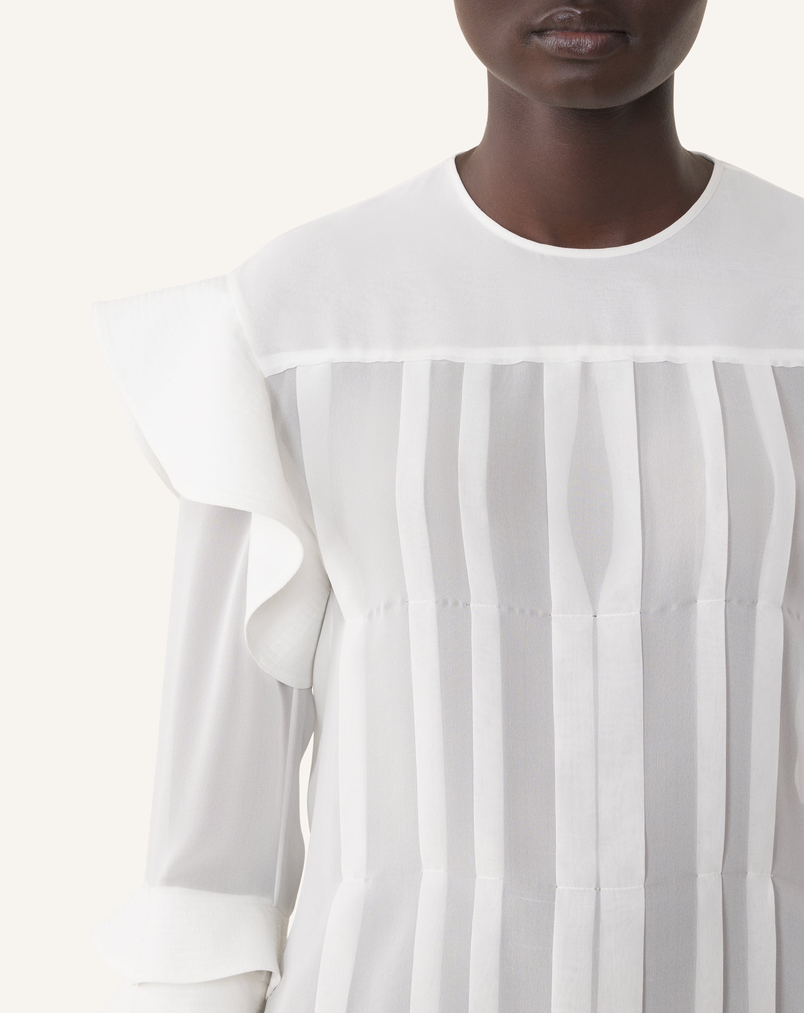 WHITE FLOUNCED BLOUSE IN SILK GEORGETTE