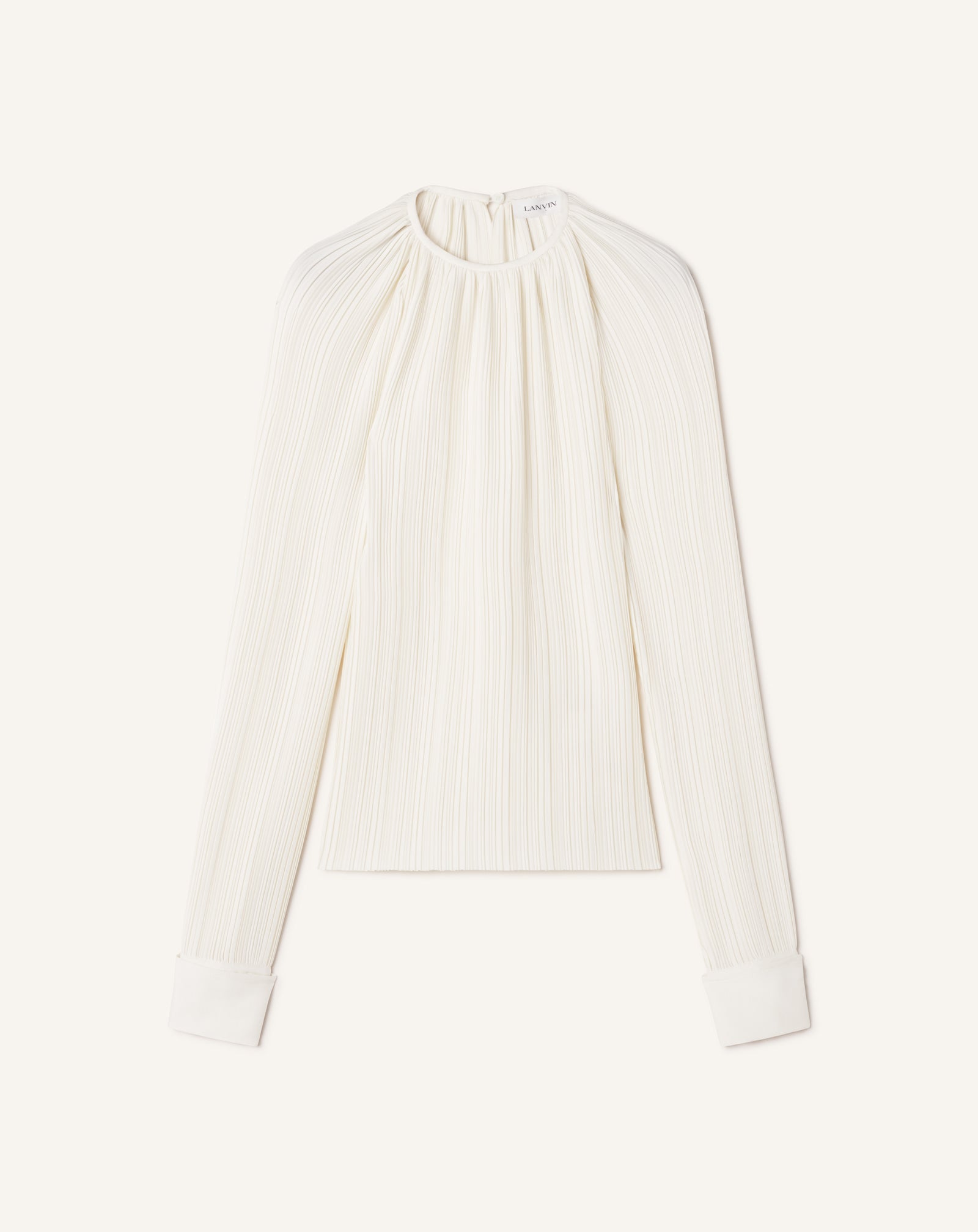 WHITE PLEATED CHARMEUSE TOP