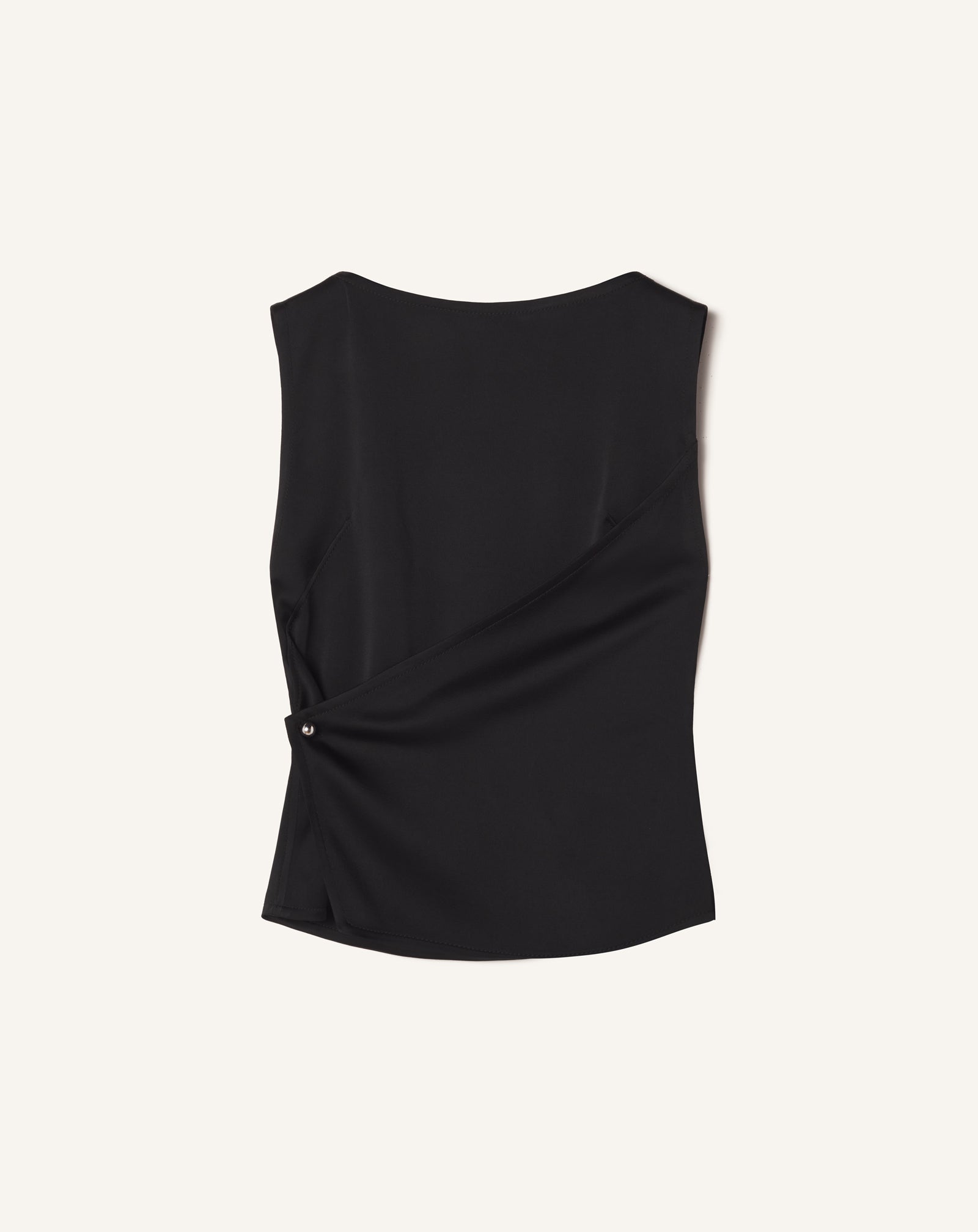 BLACK SLEEVELESS BUTTON-DOWN TOP IN SATIN