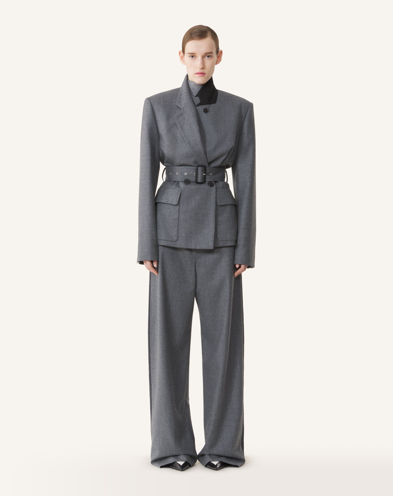 GREY WIDE PANTS IN WOOL FLANNEL
