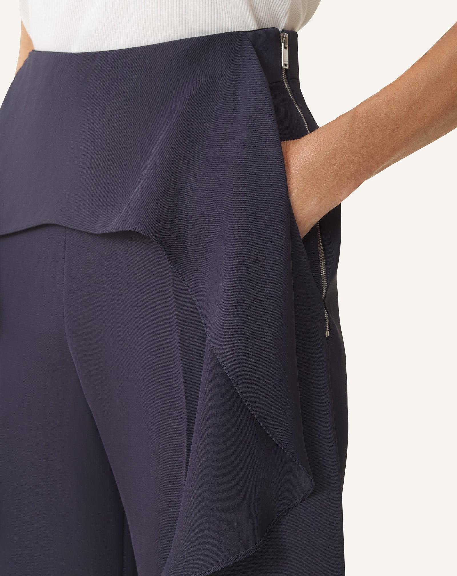 BLUE FRILLED TWILL PANTS