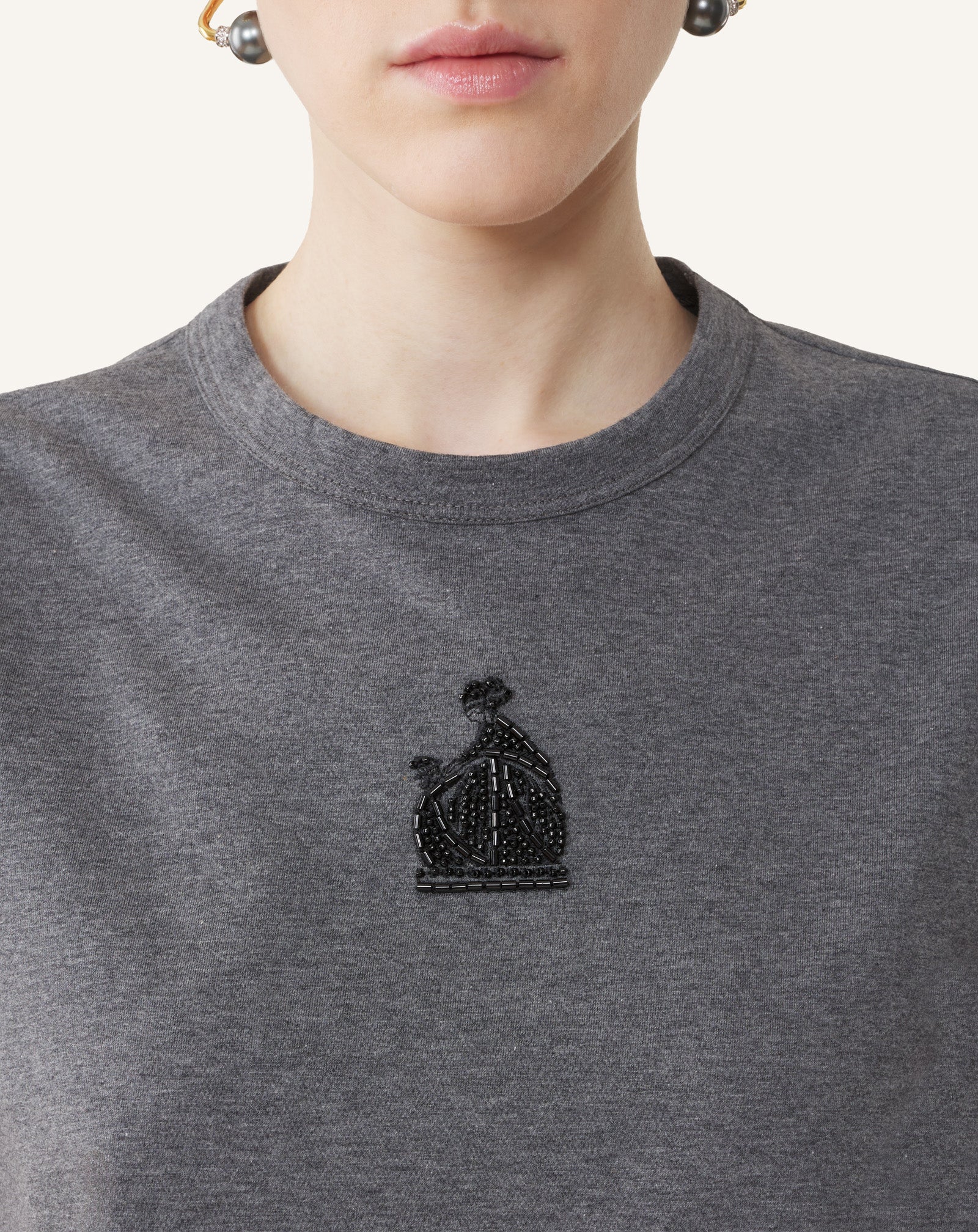 GREY MOTHER AND DAUGHTER EMBROIDERED JERSEY T-SHIRT