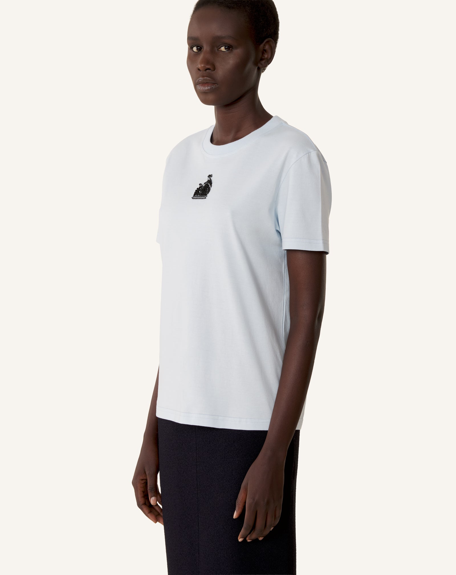 BLUE MOTHER AND CHILD EMBROIDERED COTTON JERSEY T-SHIRT