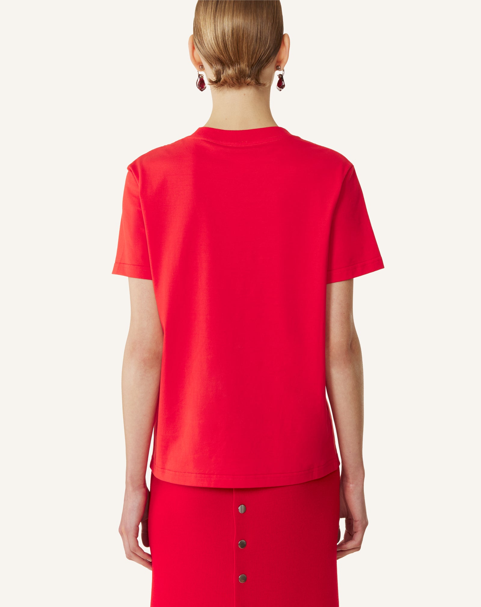 RED MOTHER AND CHILD EMBROIDERED COTTON JERSEY T-SHIRT