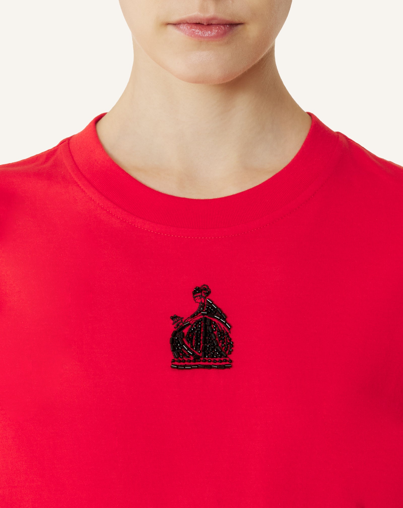 RED MOTHER AND CHILD EMBROIDERED COTTON JERSEY T-SHIRT