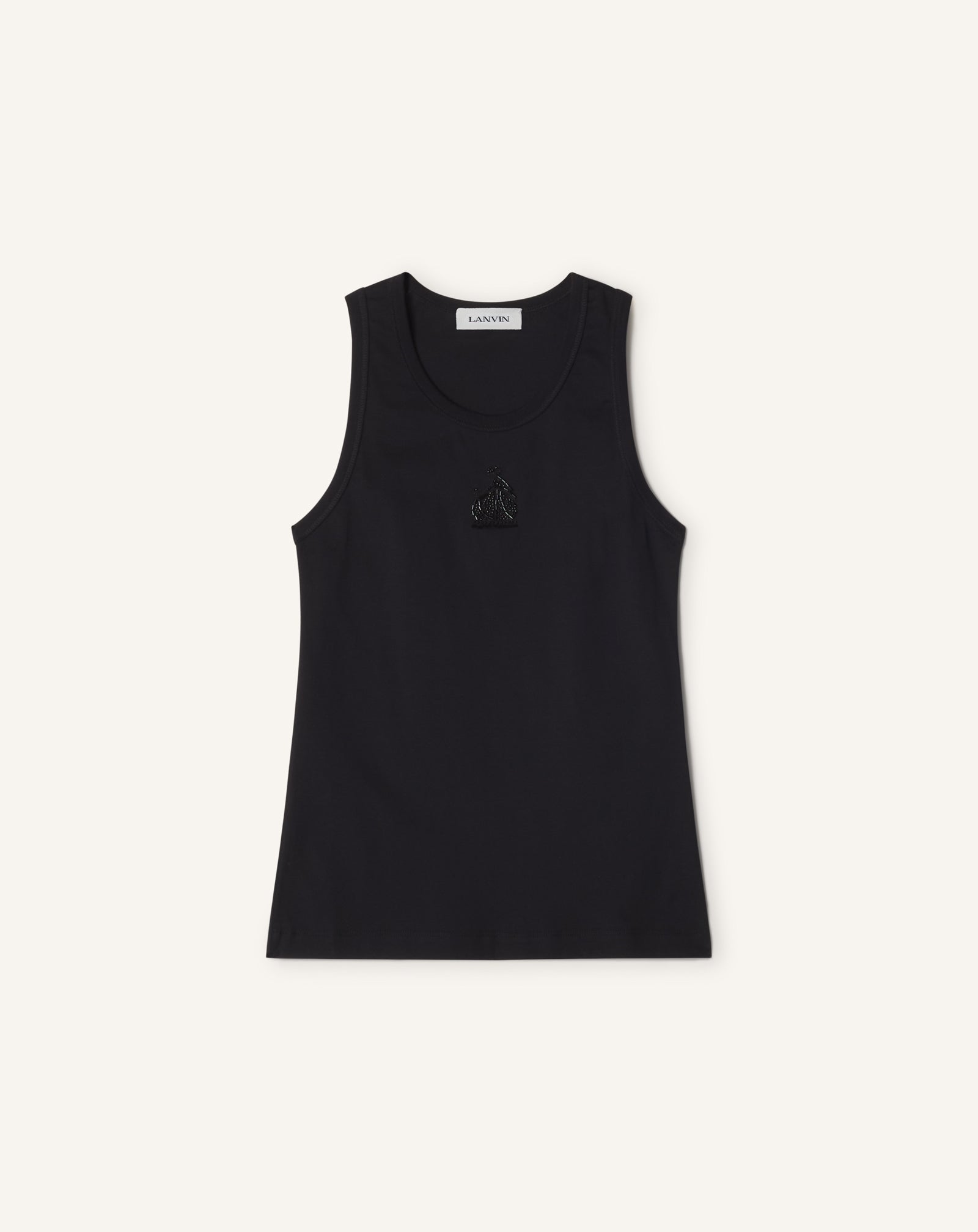 BLACK MOTHER AND DAUGHTER EMBROIDERED COTTON JERSEY TANK TOP