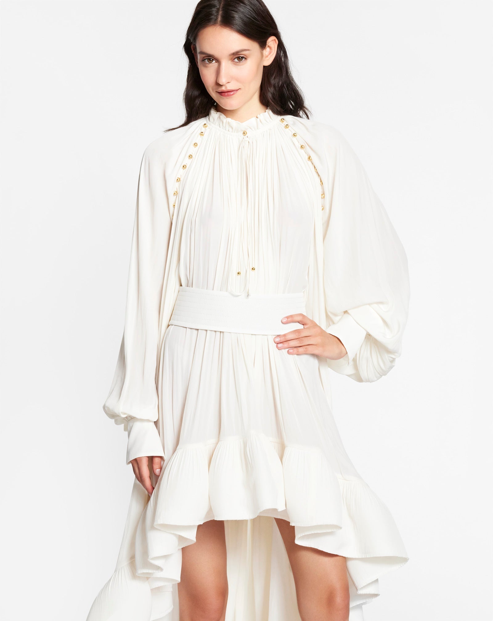 WHITE ASYMMETRICAL CHARMEUSE DRESS
