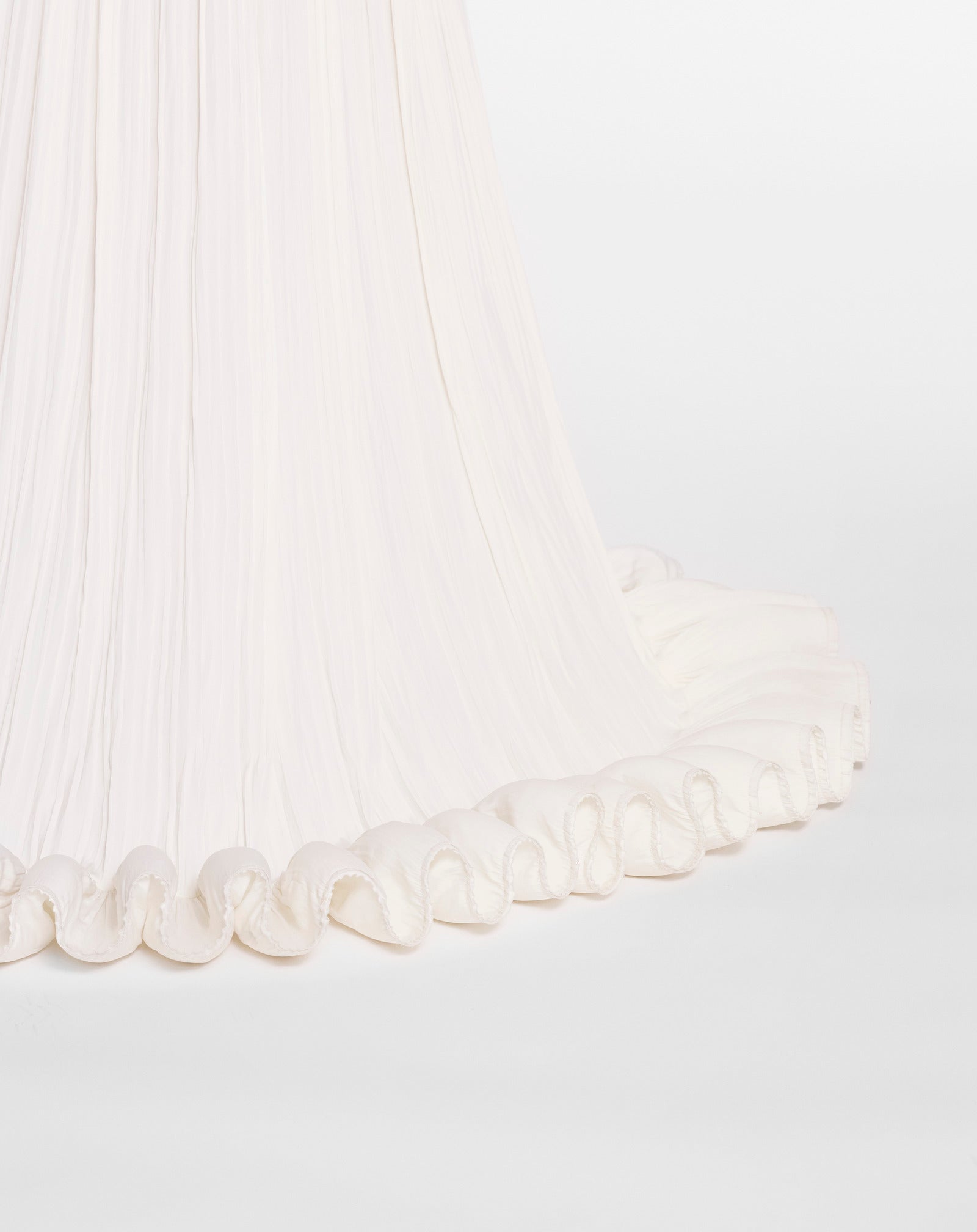 WHITE FLOOR LENGTH EVENING GOWN IN CHARMEUSE